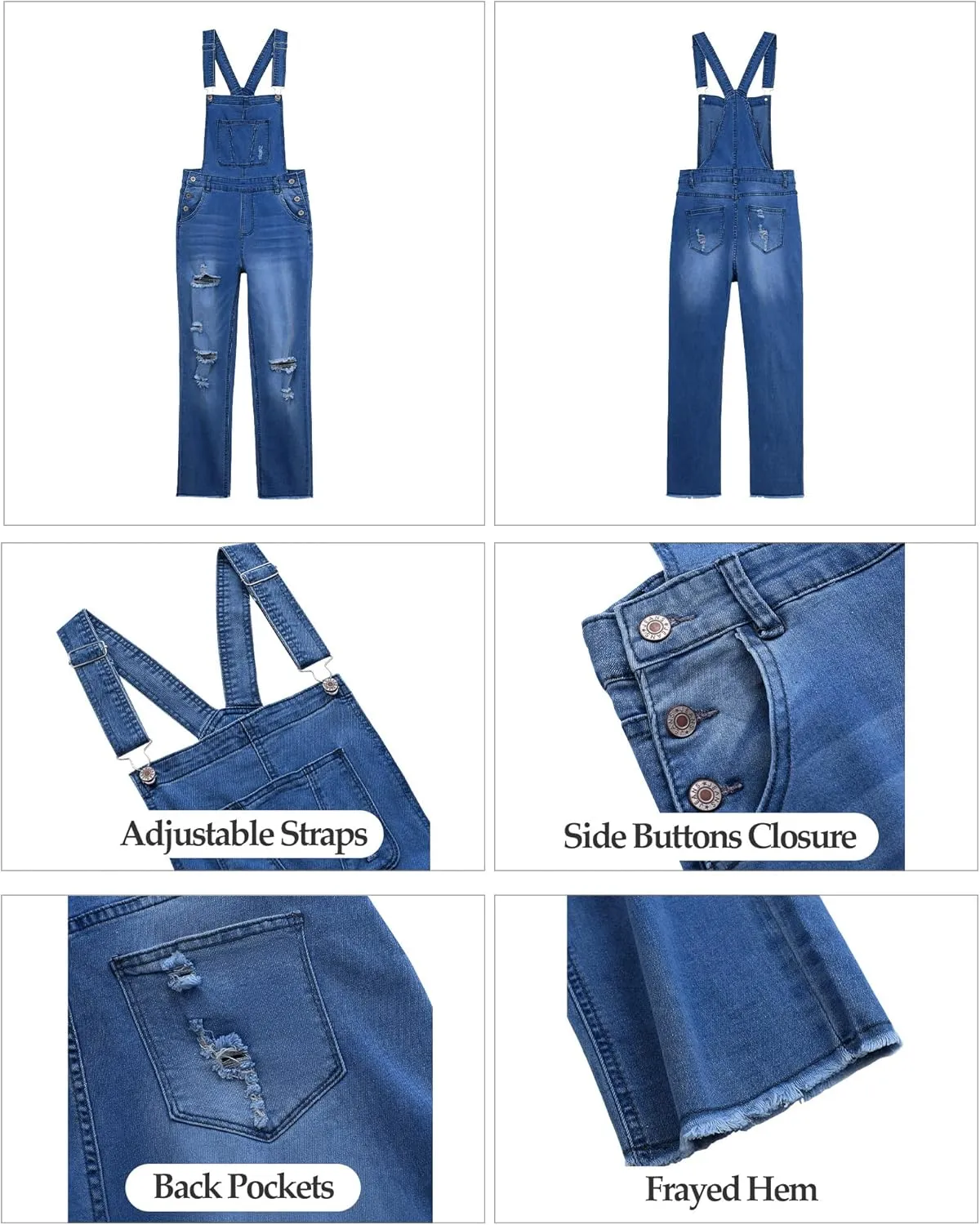 luvamia Women's Casual Stretch Adjustable Denim Bib Overalls Jeans Pants Jumpsuits
