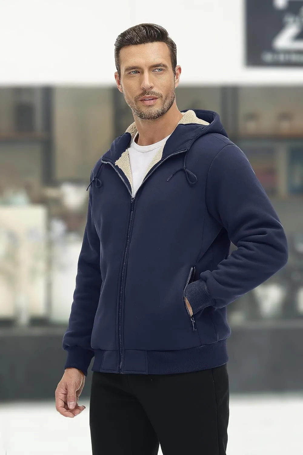 MAGCOMSEN Men's Fleece Hoodie Sherpa Jacket Full Zip Warm Fuzzy Windproof Winter Coats Hooded Outwear