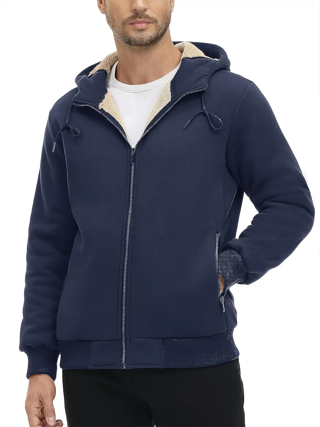 MAGCOMSEN Men's Fleece Hoodie Sherpa Jacket Full Zip Warm Fuzzy Windproof Winter Coats Hooded Outwear