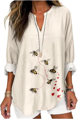 MARSVOVO V Neck Shirt For Women Boho Multi Style Blouse Long Sleeve Novelty Graphic Plus Size Pullover Tops For Women