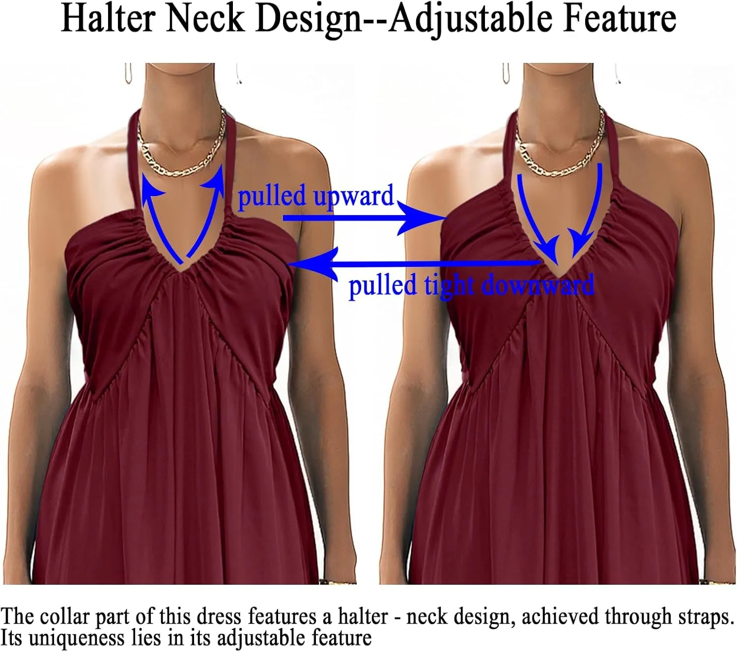 Maxi Chiffon Dresses for Women 2025 Sexy Halter V Neck Backless Smocked High Waisted A Line Beach Vacation Sundress