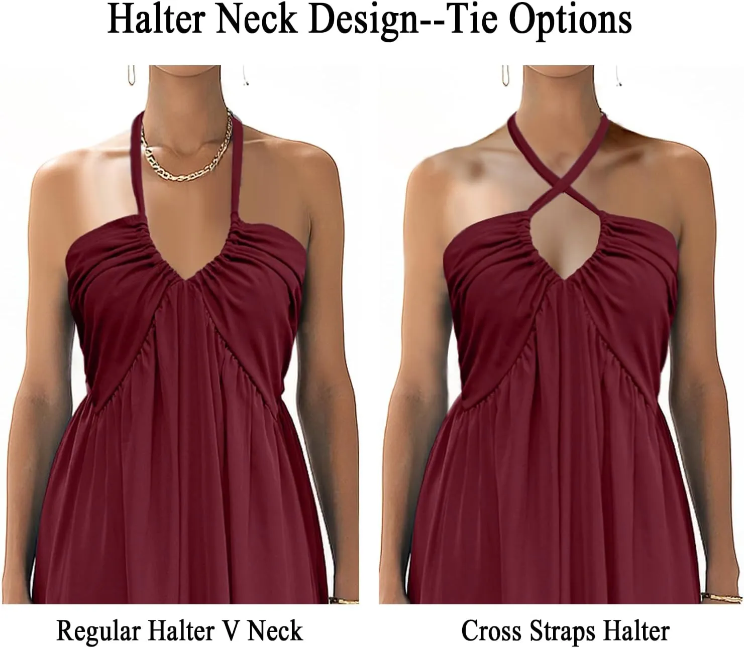 Maxi Chiffon Dresses for Women 2025 Sexy Halter V Neck Backless Smocked High Waisted A Line Beach Vacation Sundress