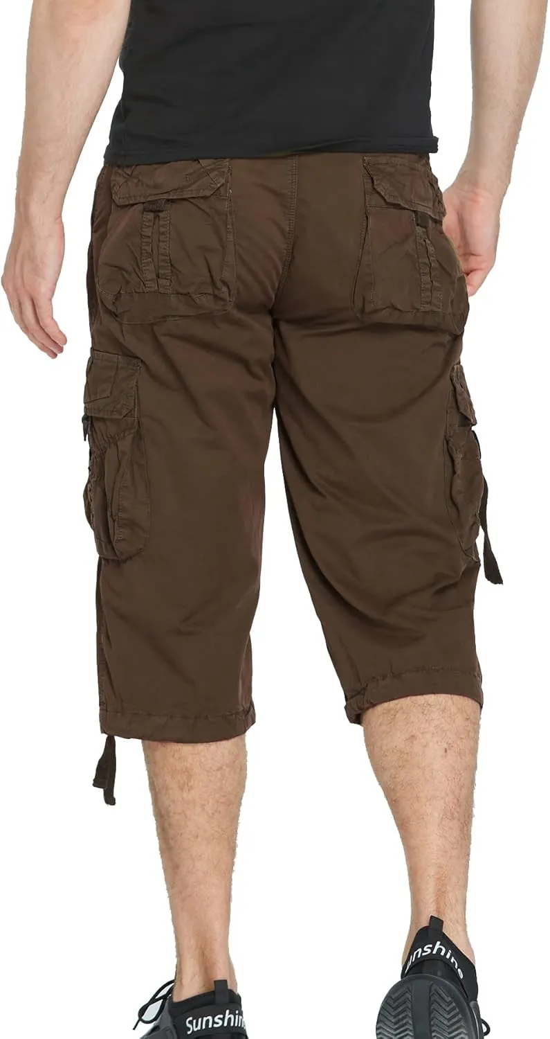 Men's Cargo Shorts 3/4 Cotton Relaxed Fit Below Knee Capri Cargo Pants
