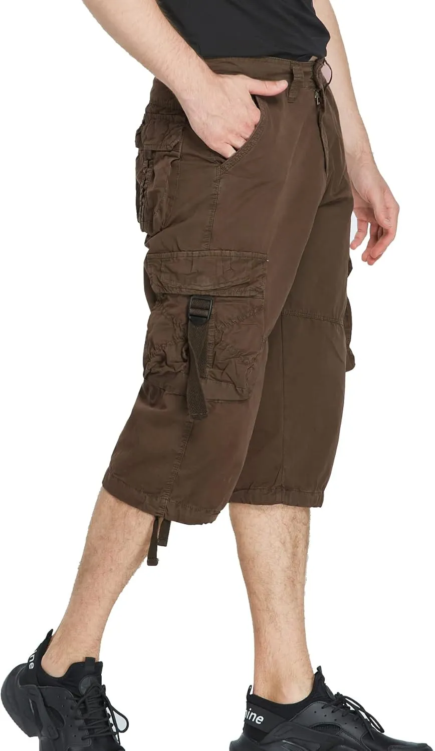 Men's Cargo Shorts 3/4 Cotton Relaxed Fit Below Knee Capri Cargo Pants