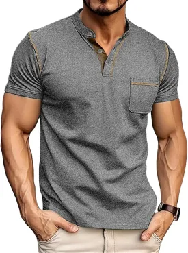 Mens Casual Henley Shirts Short/Long Sleeve Button Classic Tees Tops Fashion Lightweight Stylish T-Shirts with Pocket