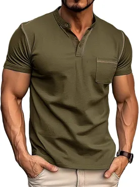 Mens Casual Henley Shirts Short/Long Sleeve Button Classic Tees Tops Fashion Lightweight Stylish T-Shirts with Pocket