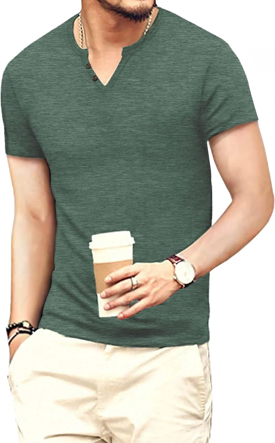 Men's Casual Slim Fit Basic Henley Short/Long Sleeve Fashion T-Shirt
