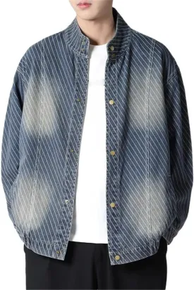 Men's Denim Jacket American Retro Loose Casual Stand Collar Coat