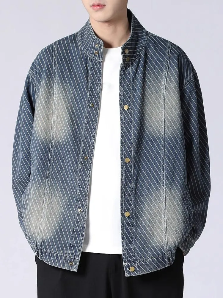 Men's Denim Jacket American Retro Loose Casual Stand Collar Coat