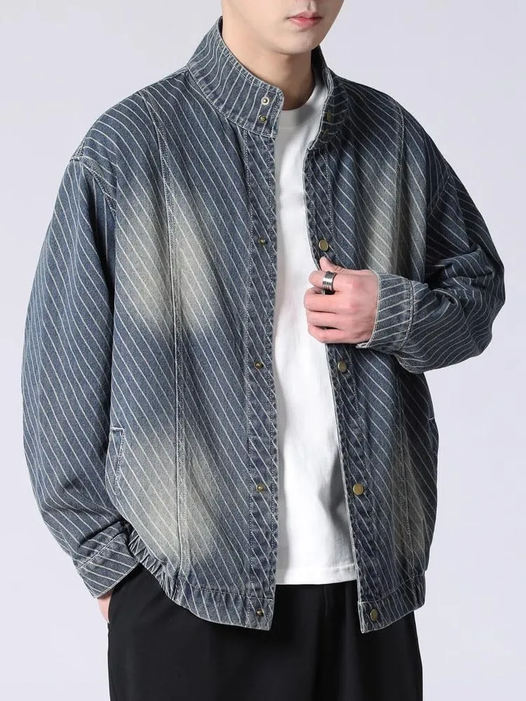 Men's Denim Jacket American Retro Loose Casual Stand Collar Coat