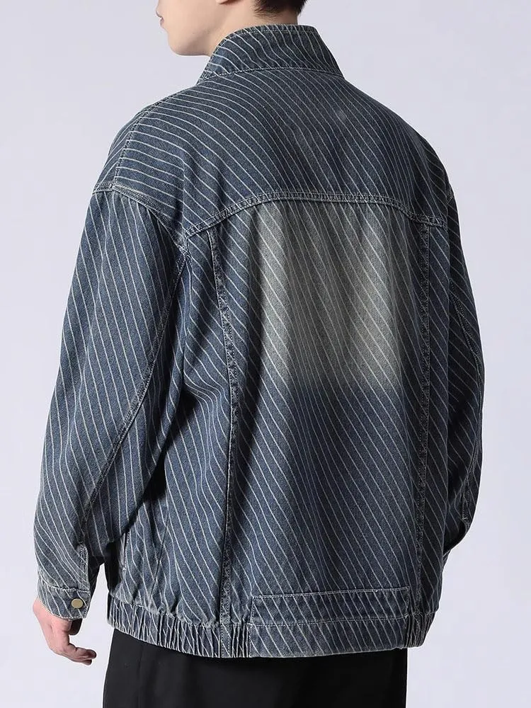 Men's Denim Jacket American Retro Loose Casual Stand Collar Coat