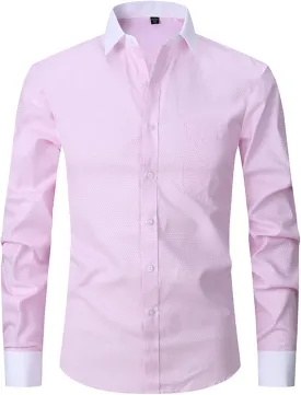 Men's French Cuff Dress Shirt Regular Fit Formal Business Button Down Shirt for Men Long Sleeve Random Cufflinks