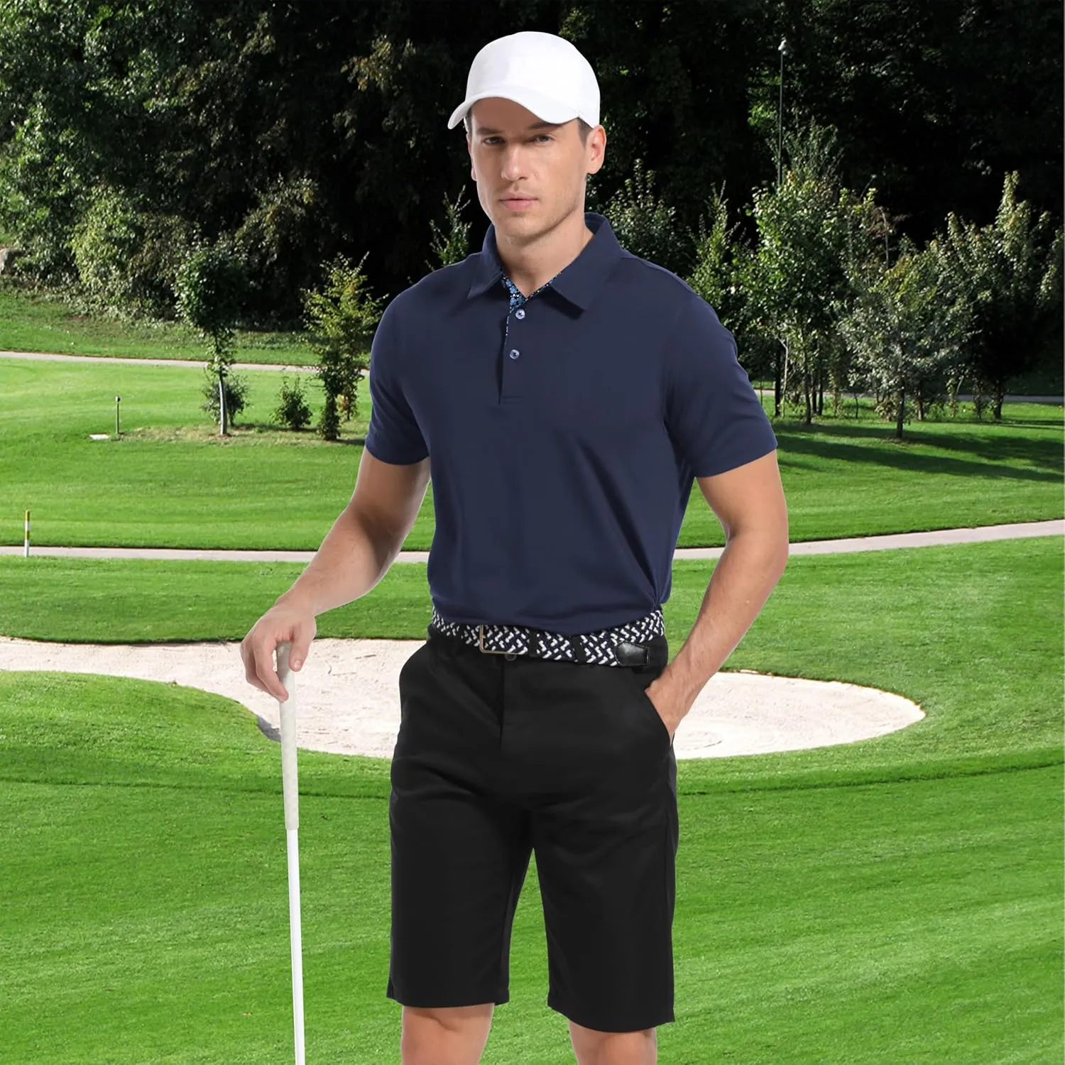Mens Golf Shirt Short Sleeve Moisture Wicking Dry Fit Performance Casual Solid Collared Golf Polo Shirts for Men