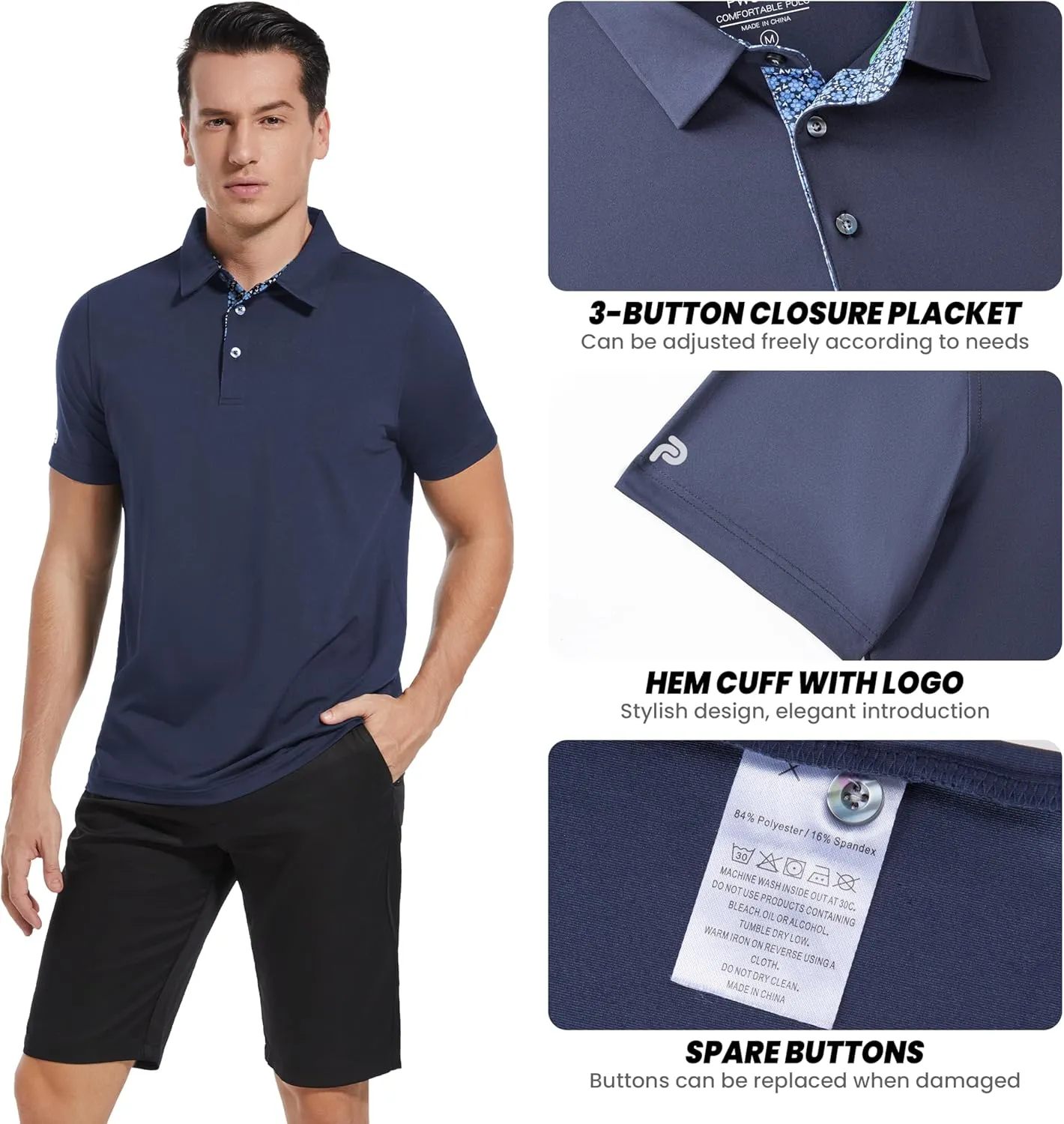 Mens Golf Shirt Short Sleeve Moisture Wicking Dry Fit Performance Casual Solid Collared Golf Polo Shirts for Men