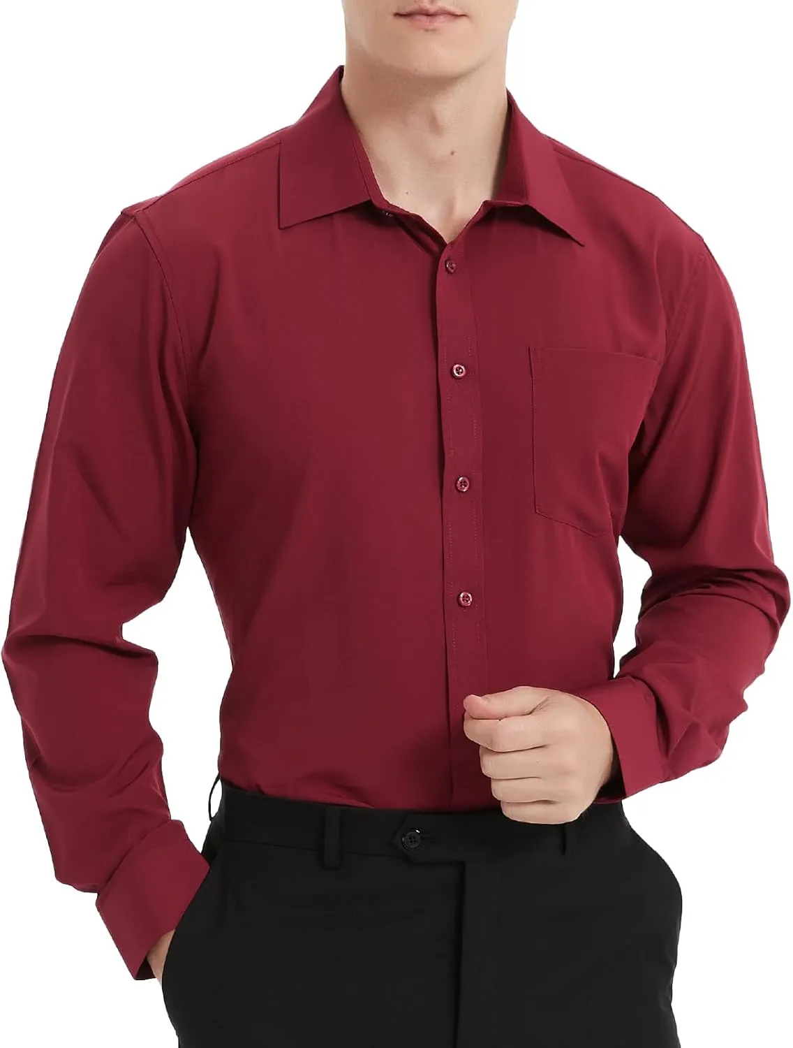 Men's Long Sleeve Dress Shirts, Regular Fit Stretch Wrinkle-Free Business Casual Button-Down Shirts with Front Pocket