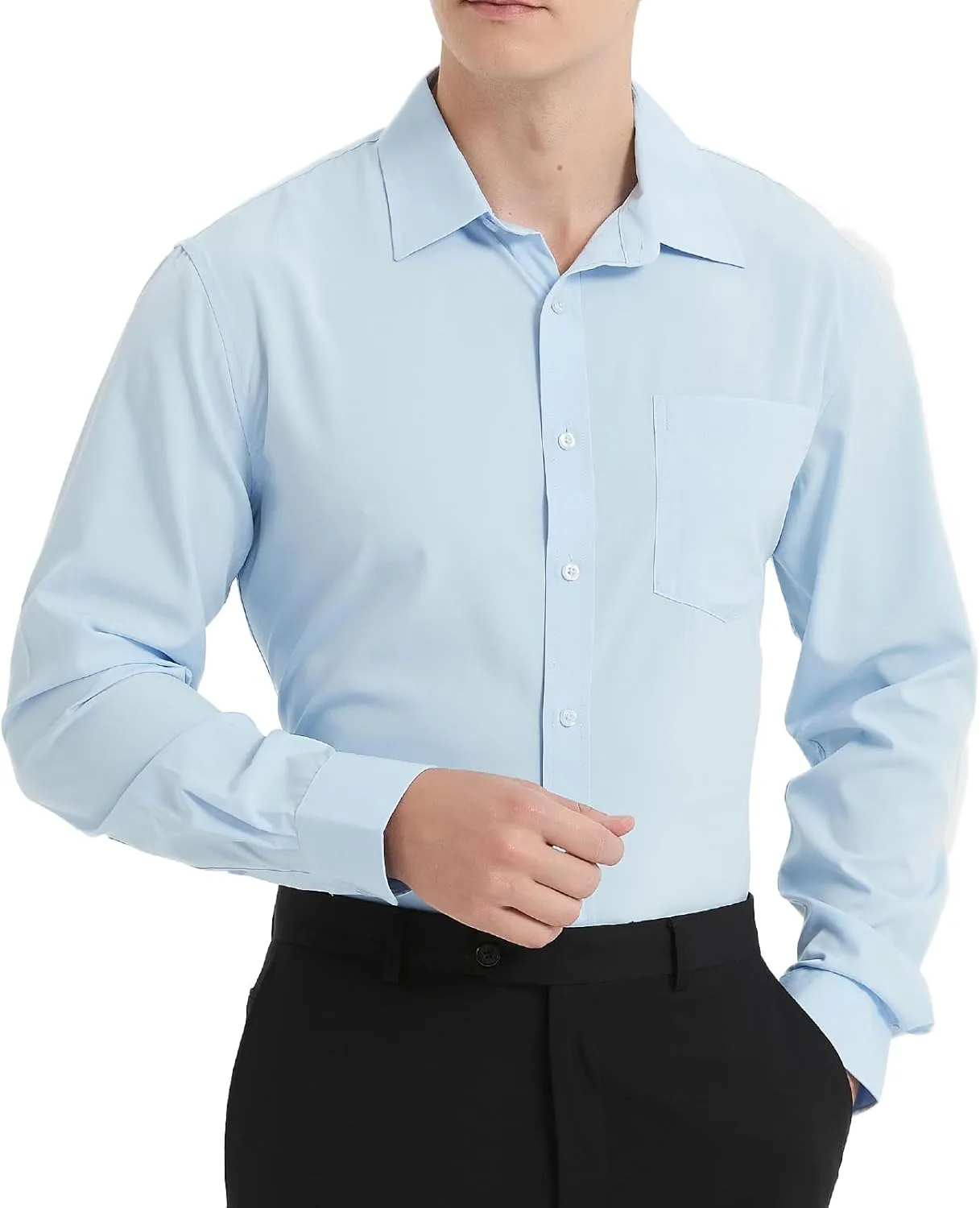 Men's Long Sleeve Dress Shirts, Regular Fit Stretch Wrinkle-Free Business Casual Button-Down Shirts with Front Pocket