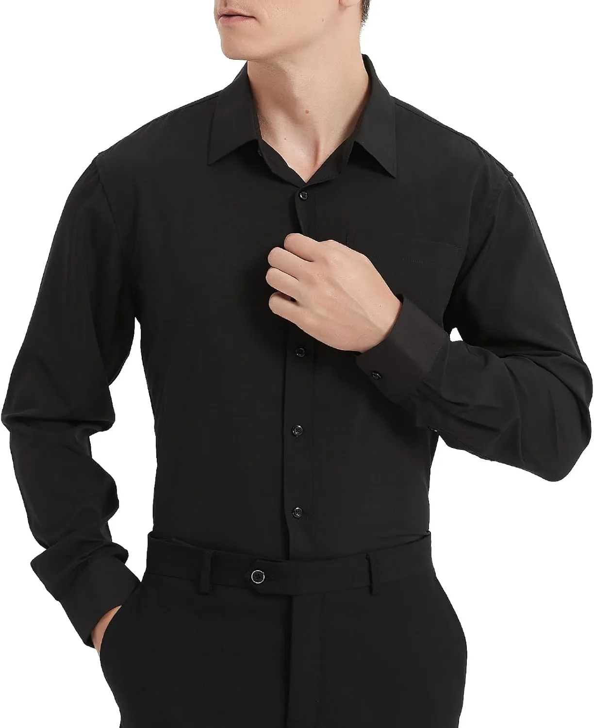 Men's Long Sleeve Dress Shirts, Regular Fit Stretch Wrinkle-Free Business Casual Button-Down Shirts with Front Pocket
