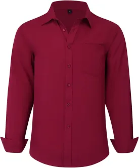 Men's Long Sleeve Dress Shirts, Regular Fit Stretch Wrinkle-Free Business Casual Button-Down Shirts with Front Pocket