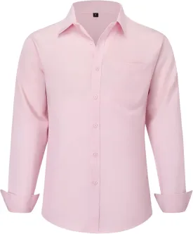Men's Long Sleeve Dress Shirts, Regular Fit Stretch Wrinkle-Free Business Casual Button-Down Shirts with Front Pocket