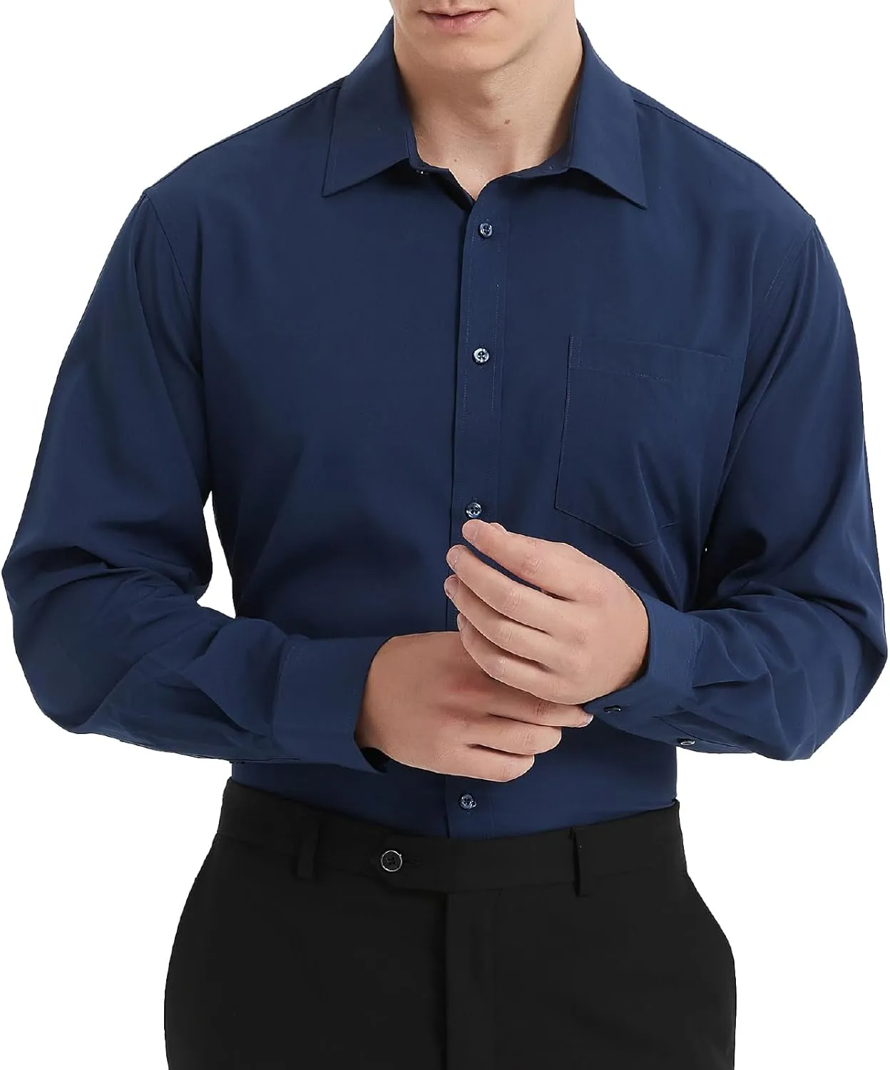 Men's Long Sleeve Dress Shirts, Regular Fit Stretch Wrinkle-Free Business Casual Button-Down Shirts with Front Pocket