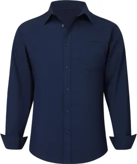 Men's Long Sleeve Dress Shirts, Regular Fit Stretch Wrinkle-Free Business Casual Button-Down Shirts with Front Pocket