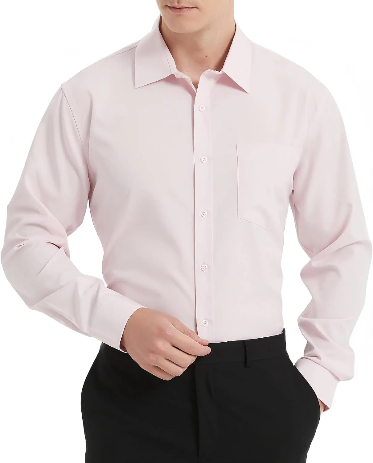 Men's Long Sleeve Dress Shirts, Regular Fit Stretch Wrinkle-Free Business Casual Button-Down Shirts with Front Pocket