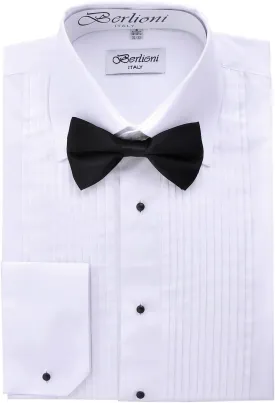 Mens Long Sleeve Tuxedo Dress Shirt Bow Tie French Convertible Cuffs
