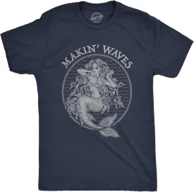 Mens Makin Waves T Shirt Funny Ocean Vacation Mermaid Graphic Novelty Tee