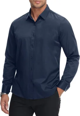 Men’s Slim Fit Dress Shirts Athletic Fitted Long Sleeve Stretch Casual Button Down Shirt