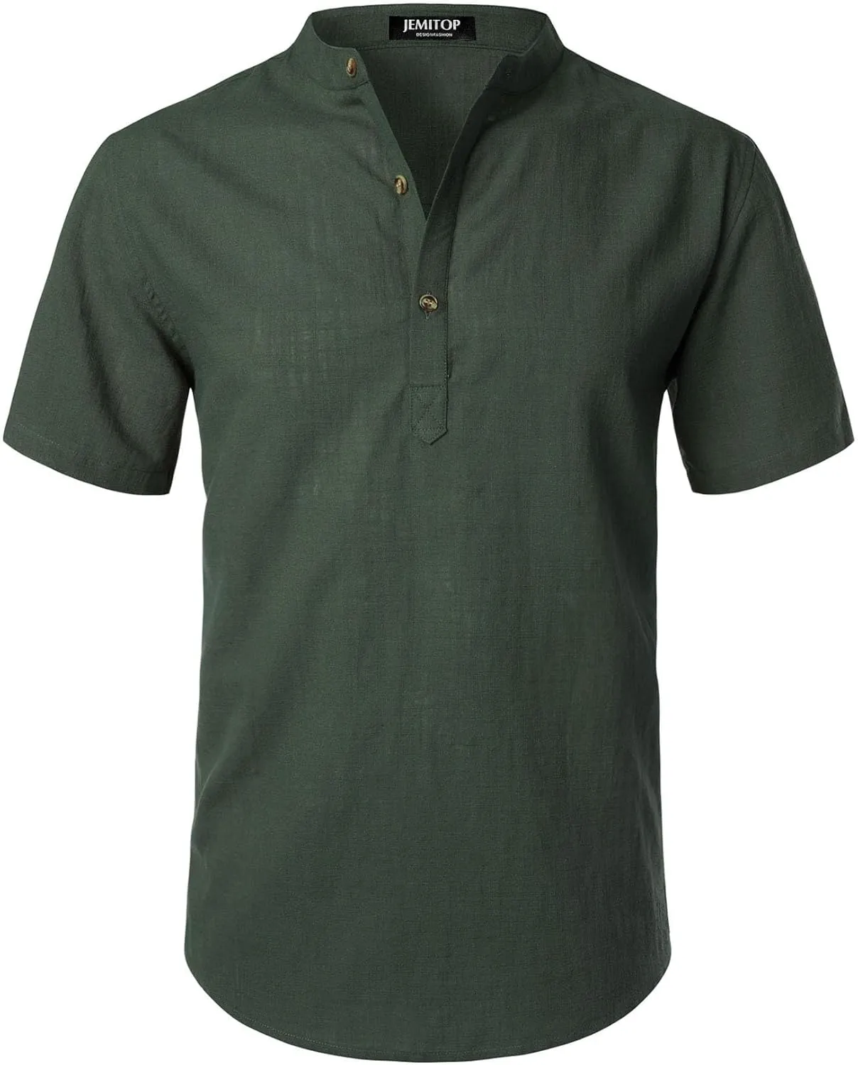 Men's Summer Lightweight Cotton Linen Shirts Casual Short Sleeve Breathable Banded Collar Henley for Beach Vacation