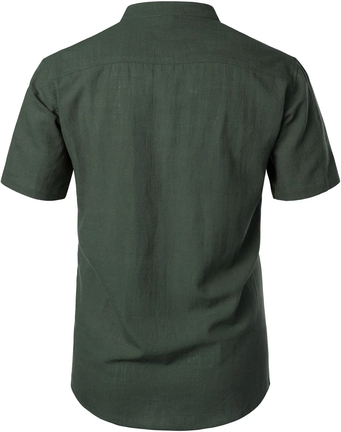 Men's Summer Lightweight Cotton Linen Shirts Casual Short Sleeve Breathable Banded Collar Henley for Beach Vacation