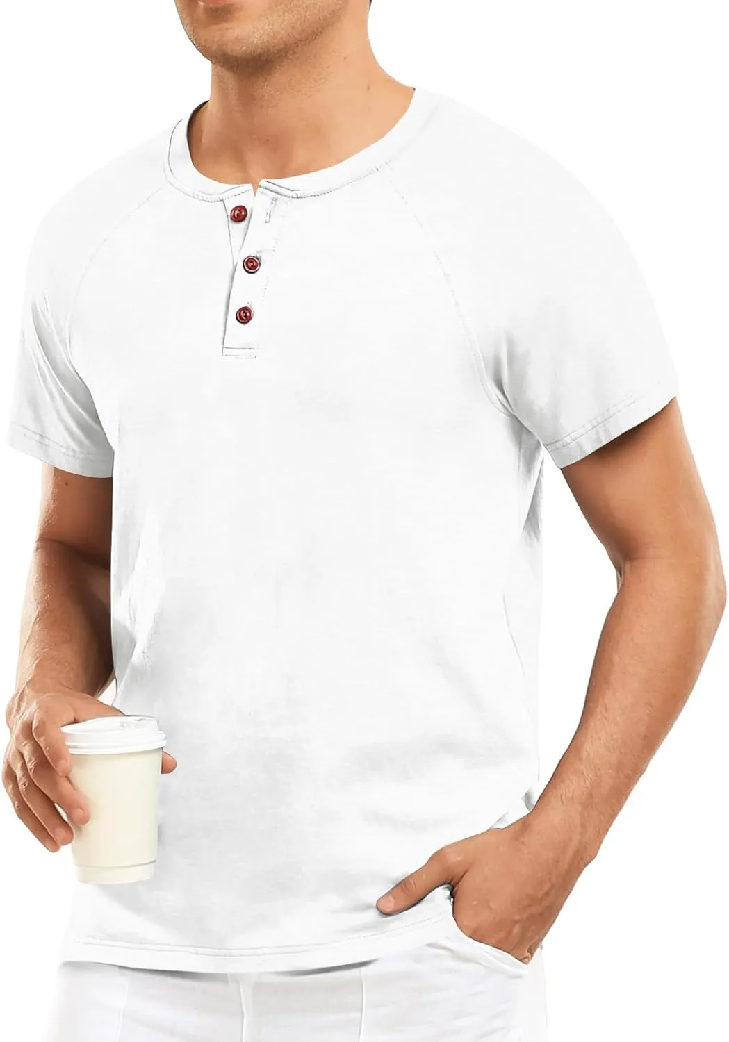 Men's Summer Polo Shirts Short Sleeve Cotton Casual Henley T-Shirts Button Raglan Sleeve Tees