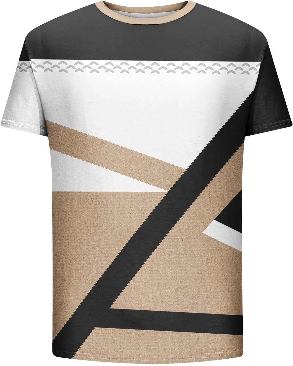 Mens T-Shirt Casual Geometric Patterns Short Sleeve T Shirts Trendy Pullover Crewneck Plus Size Blouse Loose Fit Tee Tops