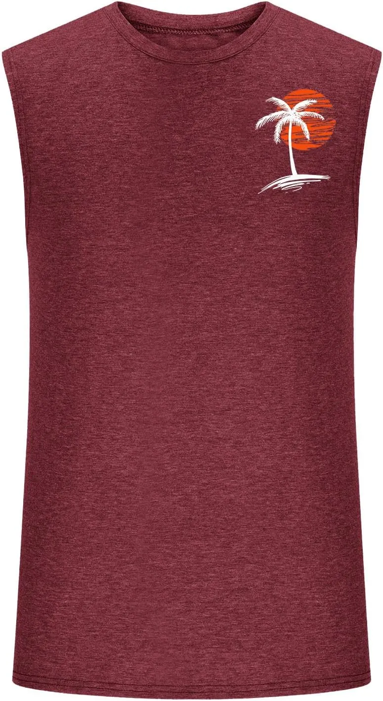 Men's Workout Tank Tops Gym Cut Off Sleeveless T Shirt Bodybuilding Fitness Muscle Athletic Tank Top Palm Tree Shirts Tee