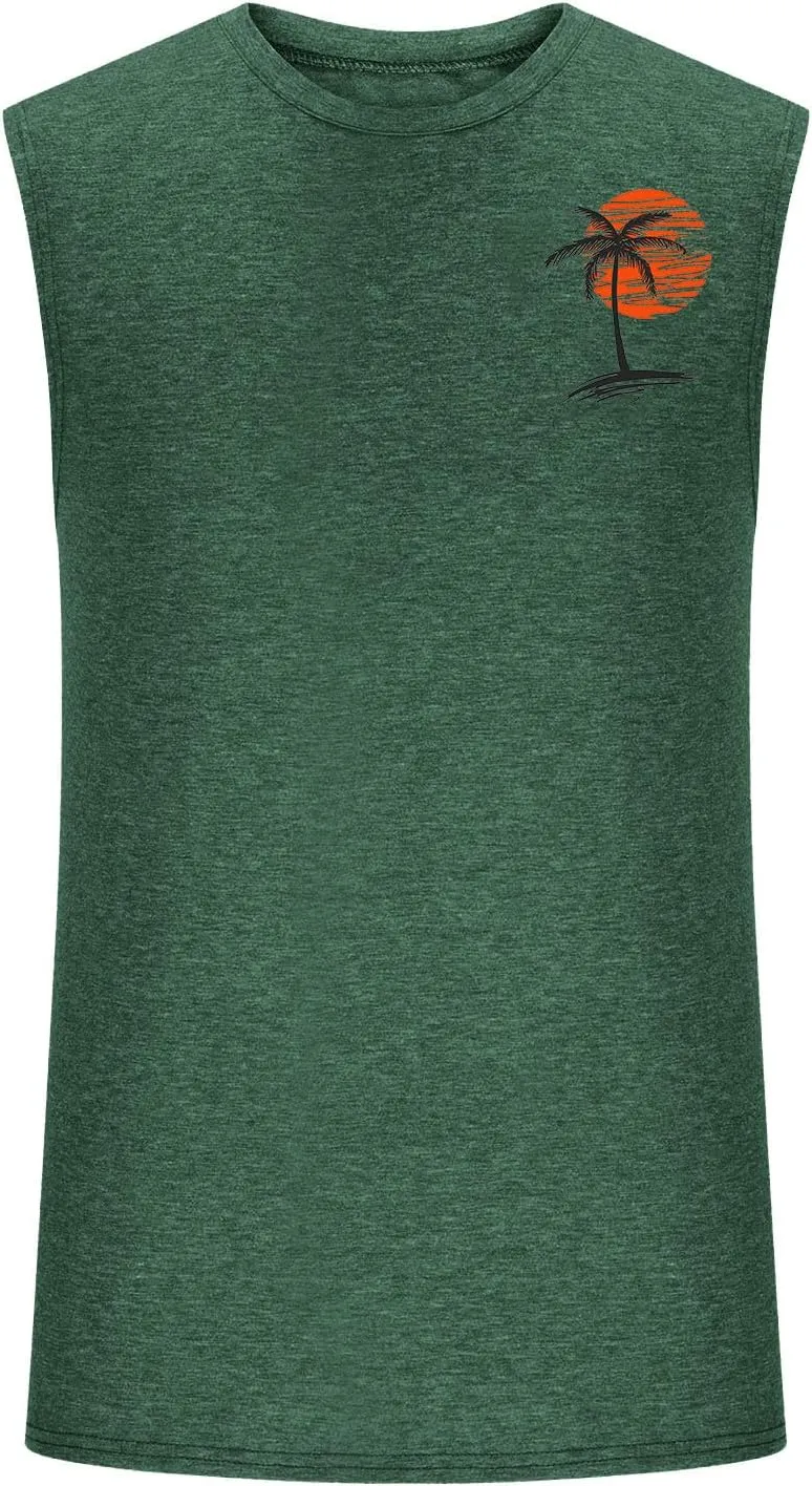 Men's Workout Tank Tops Gym Cut Off Sleeveless T Shirt Bodybuilding Fitness Muscle Athletic Tank Top Palm Tree Shirts Tee