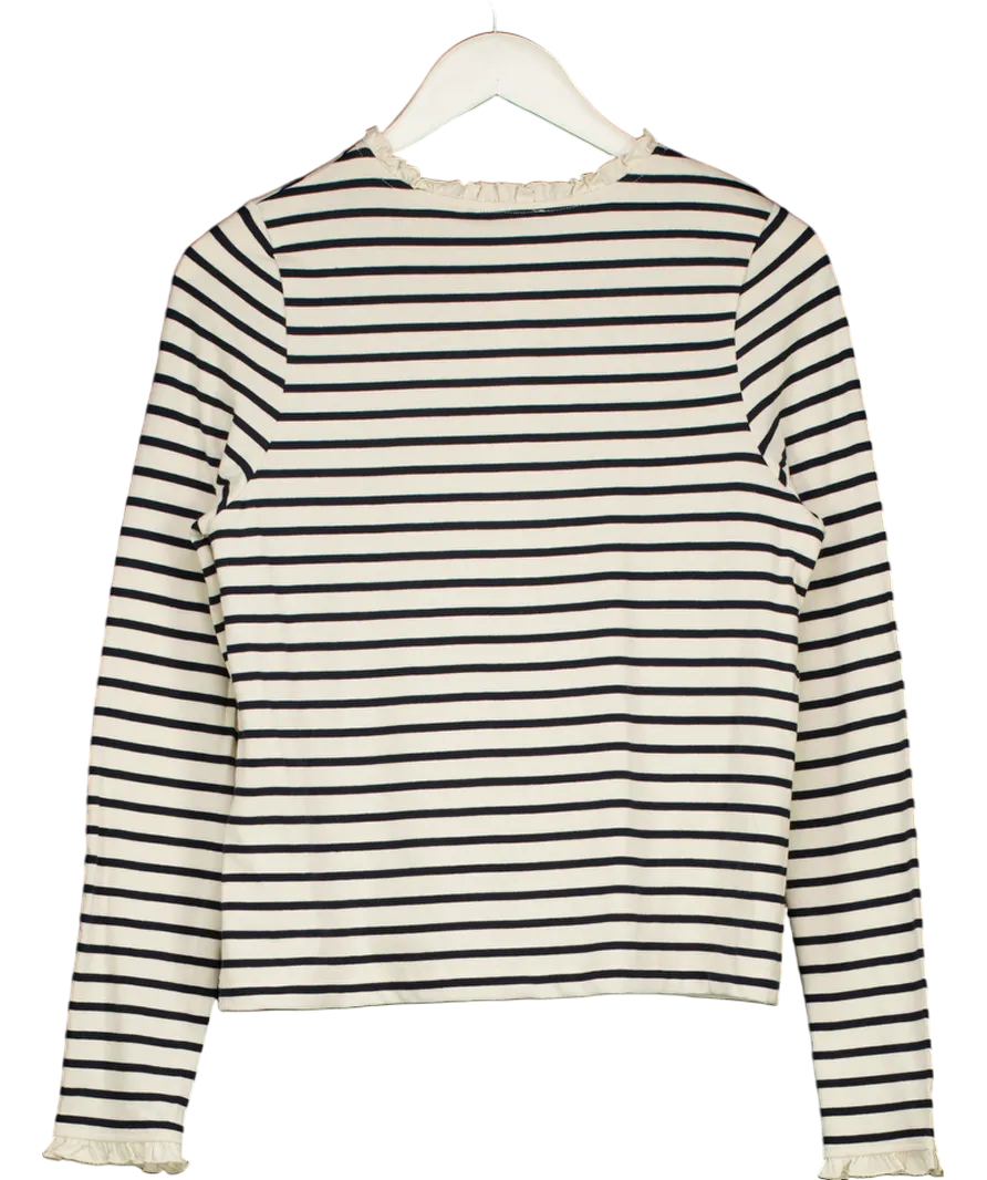Mint Velvet Blue Stripe Frill Henley Top UK S