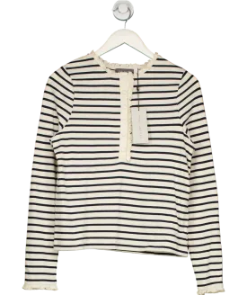 Mint Velvet Blue Stripe Frill Henley Top UK S