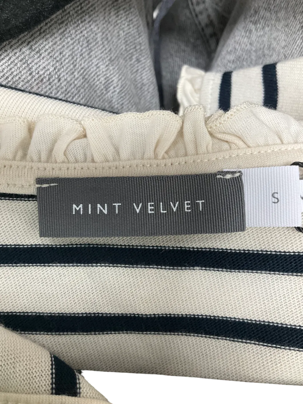 Mint Velvet Blue Stripe Frill Henley Top UK S