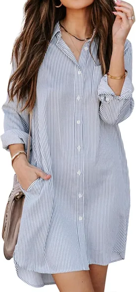 MINTLIMIT Womens Button Down Shirt Dress Spring Summer Long Sleeve Loose Casual Shirt Dresses with Pockets 2025 Trendy