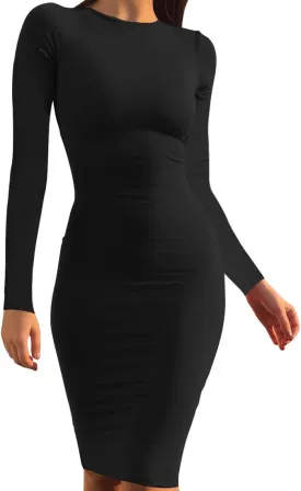 Mokoru Women's Casual Basic Pencil Dress Sexy Long Sleeve Bodycon Midi Club Dress