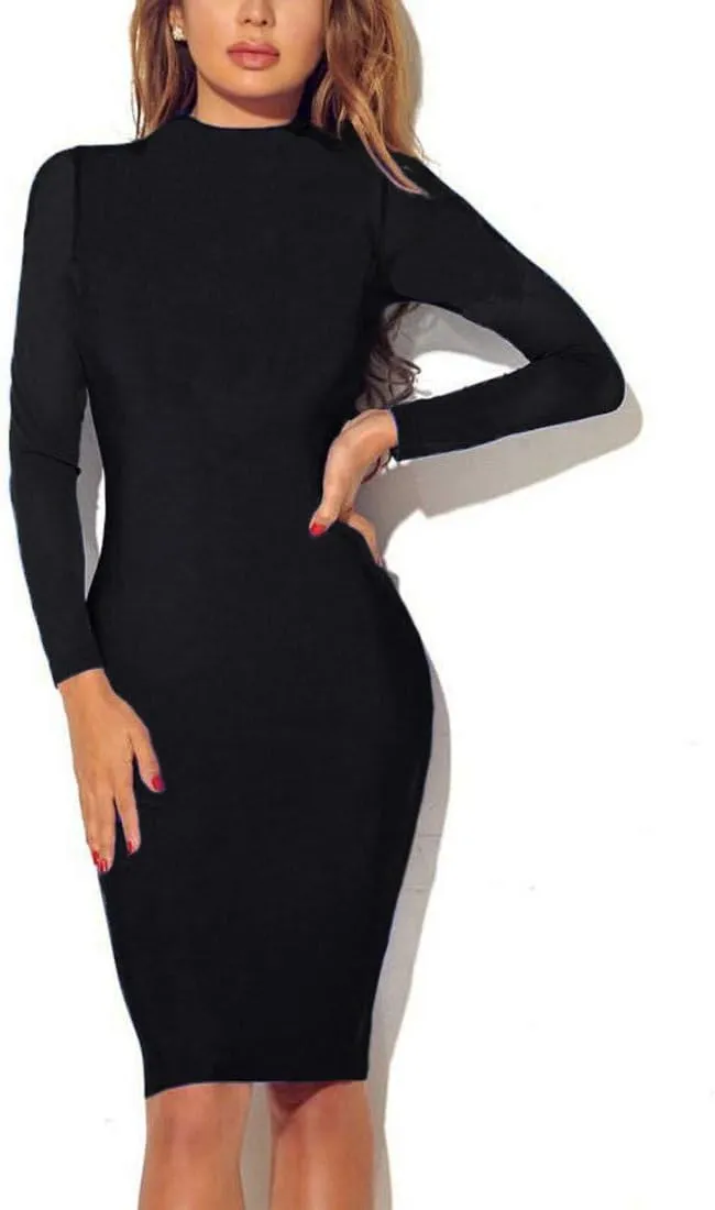 Mokoru Women's Casual Basic Pencil Dress Sexy Long Sleeve Bodycon Midi Club Dress