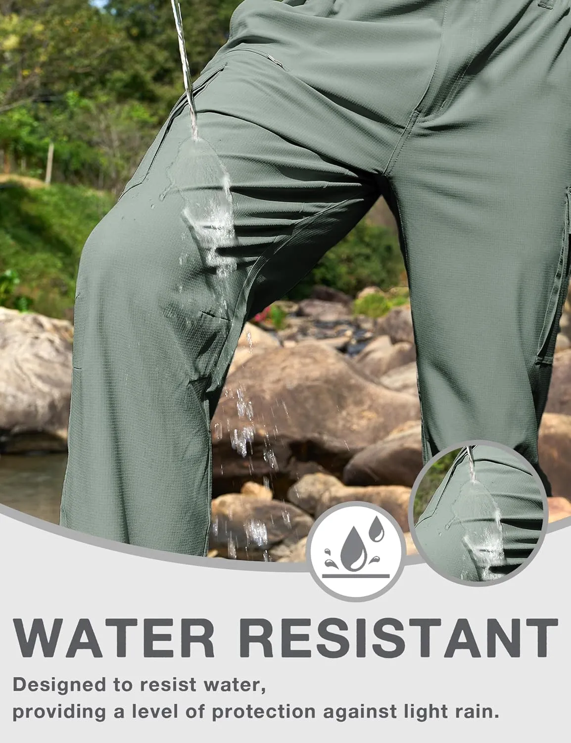 MOURCE Hiking Pants Men Lightweight - Water Resistant Quick Dry Outdoor Cargo Pants for Men with 8 Pockets