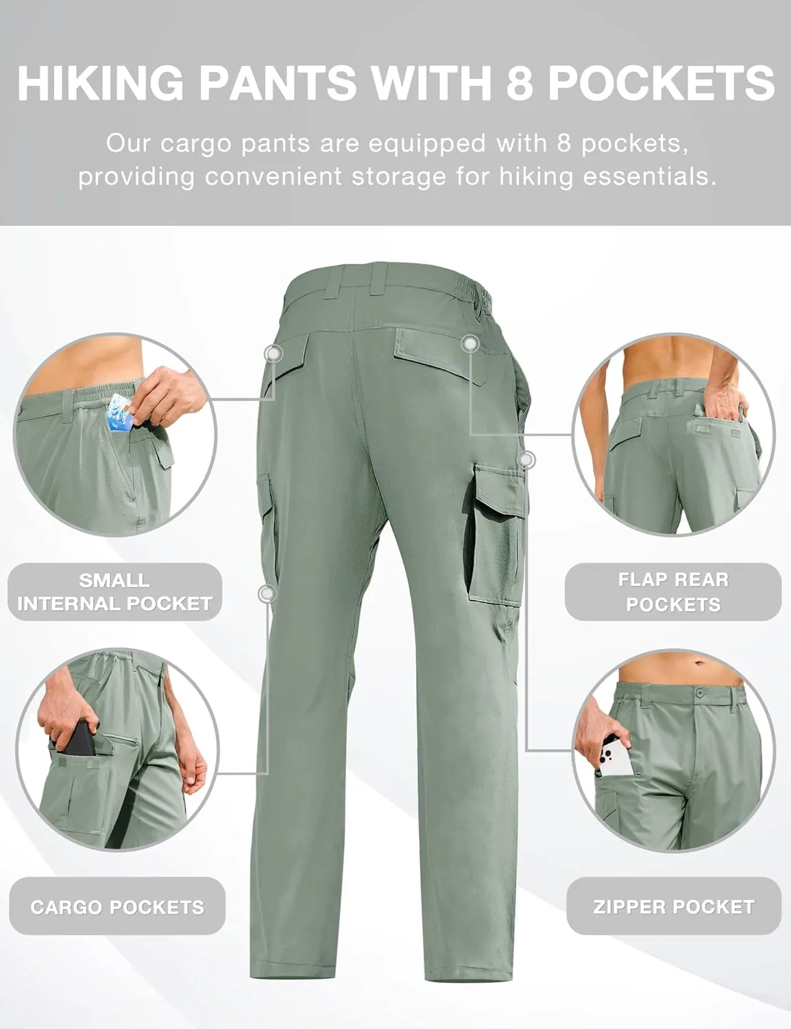 MOURCE Hiking Pants Men Lightweight - Water Resistant Quick Dry Outdoor Cargo Pants for Men with 8 Pockets