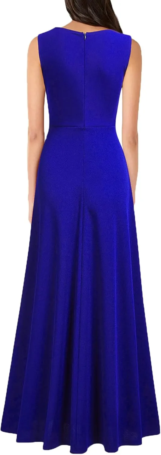 MUSHARE Women's V Neck Sleeveless Split Formal Dress Cocktail Party Prom Long Dresses