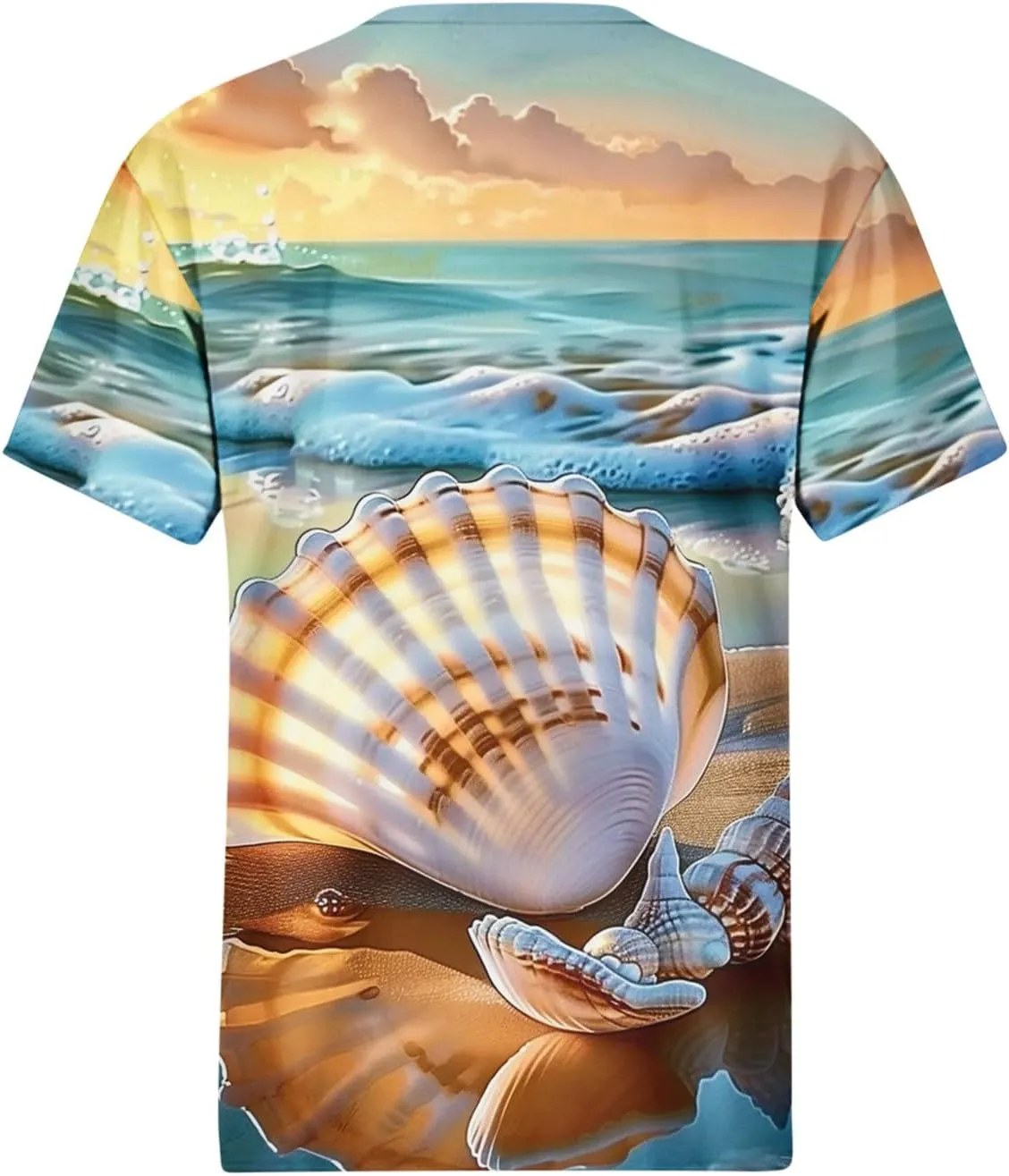 Mzkdieey Women's Ocean Life T Shirt 3D Novelty Graphic Tees Vintage Short Sleeve V Neck Tops Summer Casual Beach Tunic Blouse