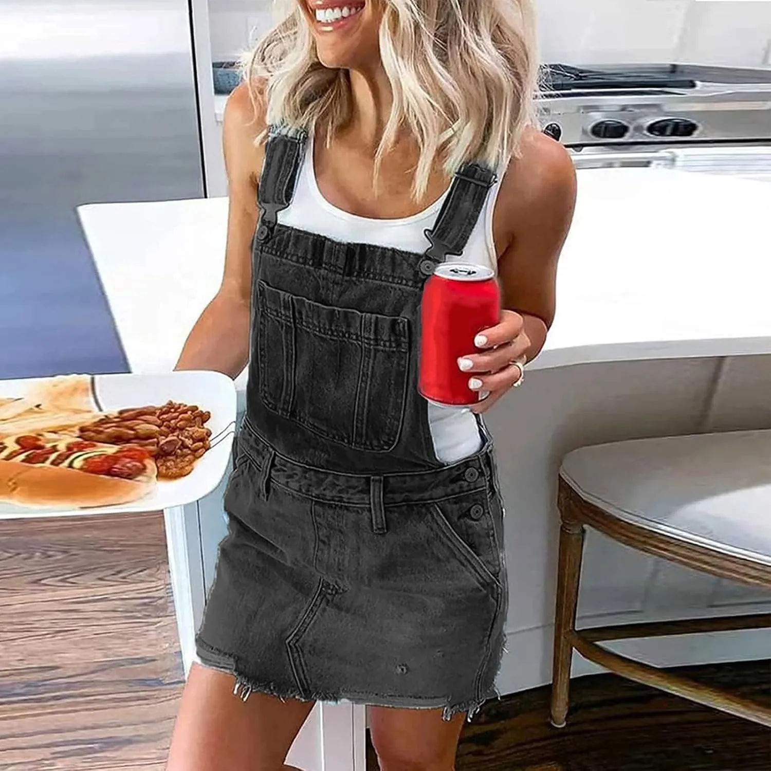 OIOLOYJM Denim Jumpsuit for Womens Shortalls Casual Adjustable Straps High Waist Bib Jeans Overalls Shorts Rompers for Women