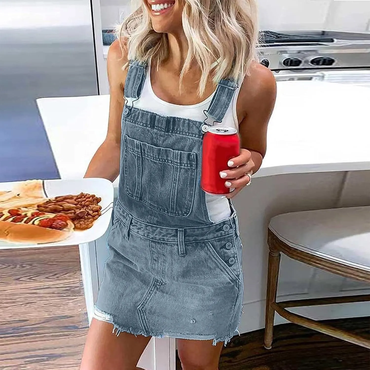OIOLOYJM Denim Jumpsuit for Womens Shortalls Casual Adjustable Straps High Waist Bib Jeans Overalls Shorts Rompers for Women