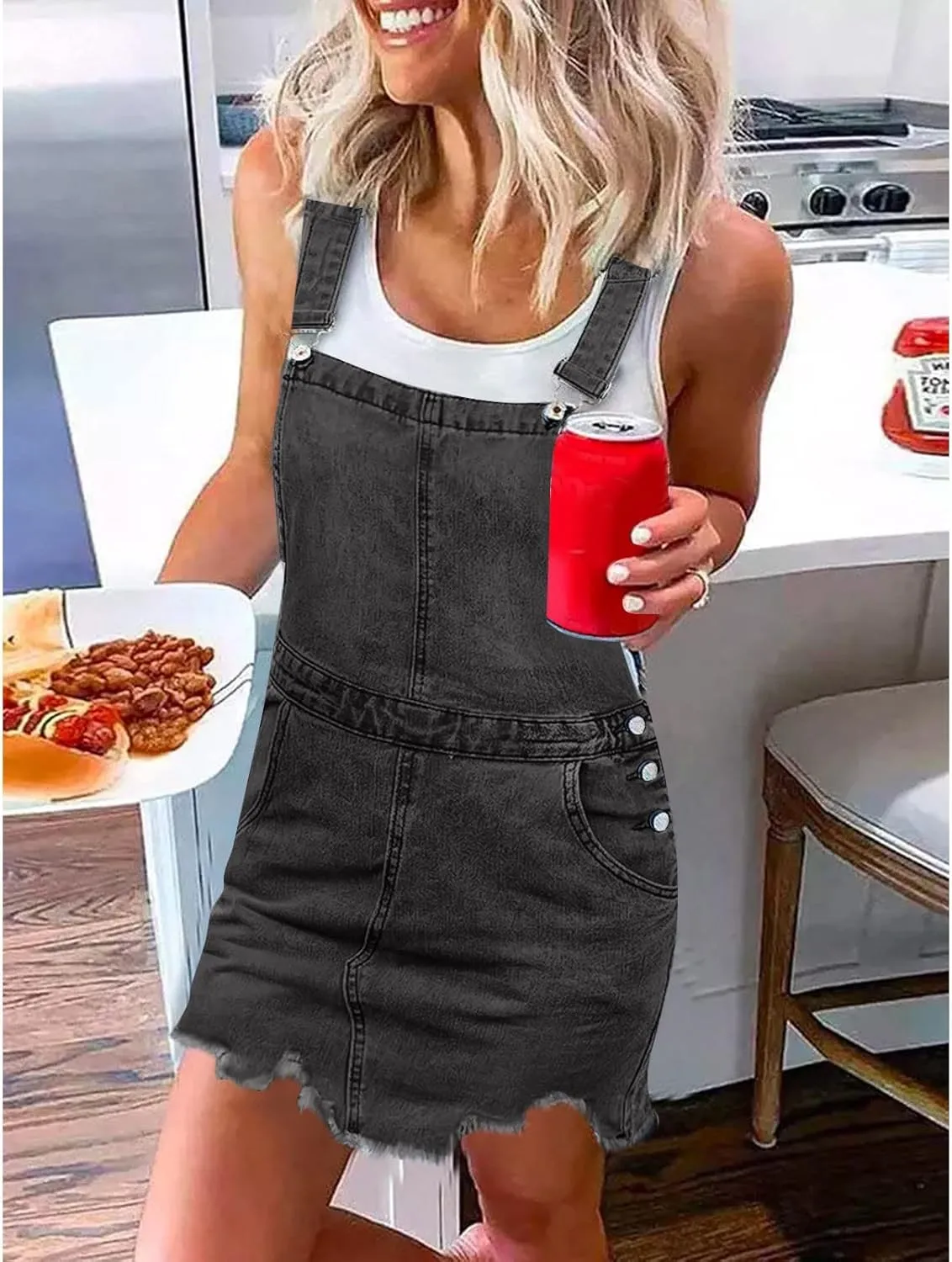 OIOLOYJM Denim Jumpsuit for Womens Shortalls Casual Adjustable Straps High Waist Bib Jeans Overalls Shorts Rompers for Women