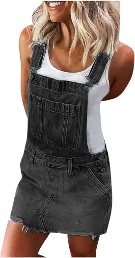 OIOLOYJM Denim Jumpsuit for Womens Shortalls Casual Adjustable Straps High Waist Bib Jeans Overalls Shorts Rompers for Women