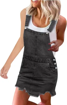 OIOLOYJM Denim Jumpsuit for Womens Shortalls Casual Adjustable Straps High Waist Bib Jeans Overalls Shorts Rompers for Women